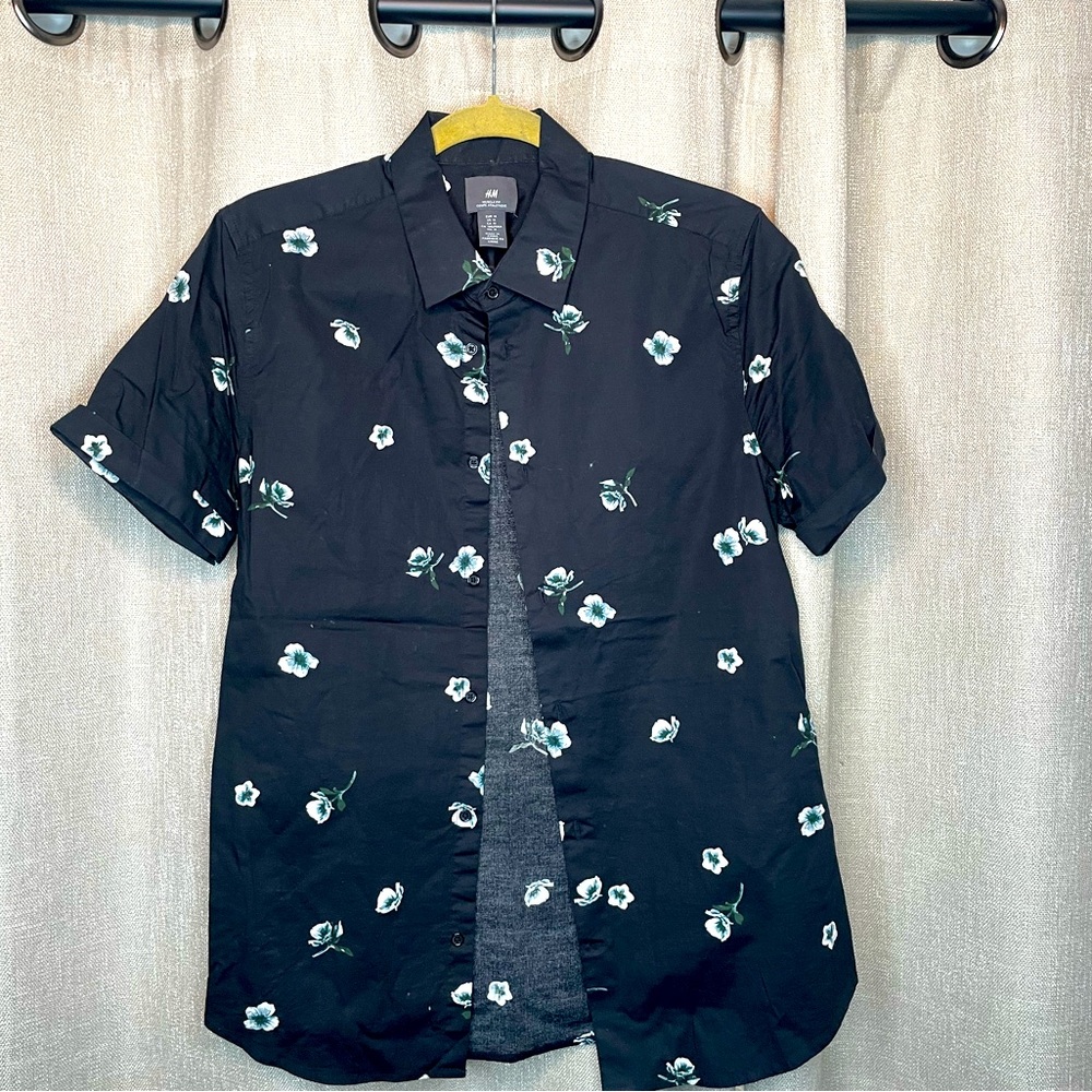 Navy button down